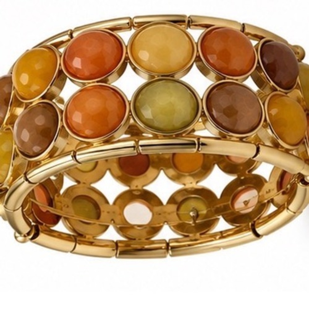 Gold Tone Double Row Faceted Resin Cabochon
Stretch Cuff Bracelet Autumn Tones - Picture 2 of 8